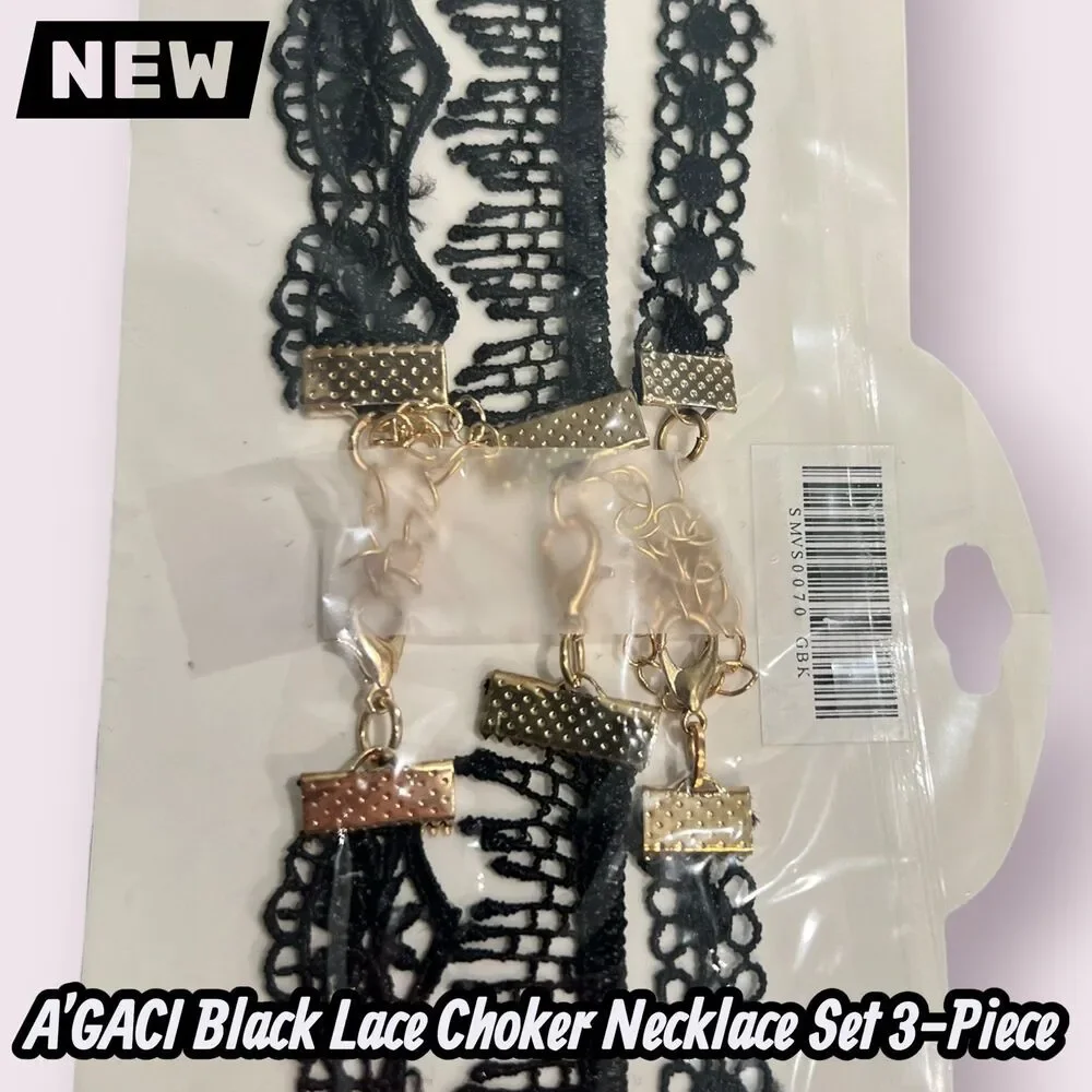 New A’GACI Black Lace Choker Necklace Set 3-Piece Adjustable